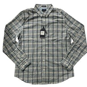 Ben Sherman Ivory Plaid Button-Down Shirt Large New Cotton Spandex